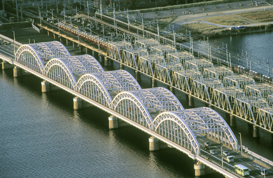 Yodo-Gawa river. Aerial view. Osaka. Kansai. Japan.