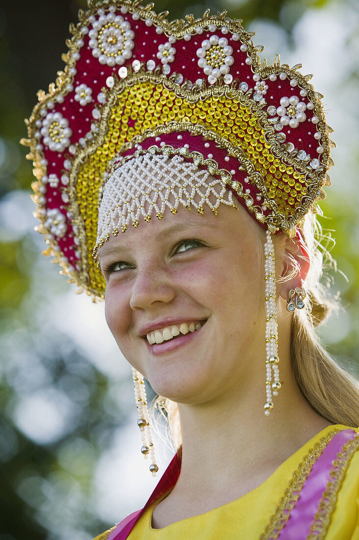 Woman in traditional costume, Uglich. Golden Ring, Russia