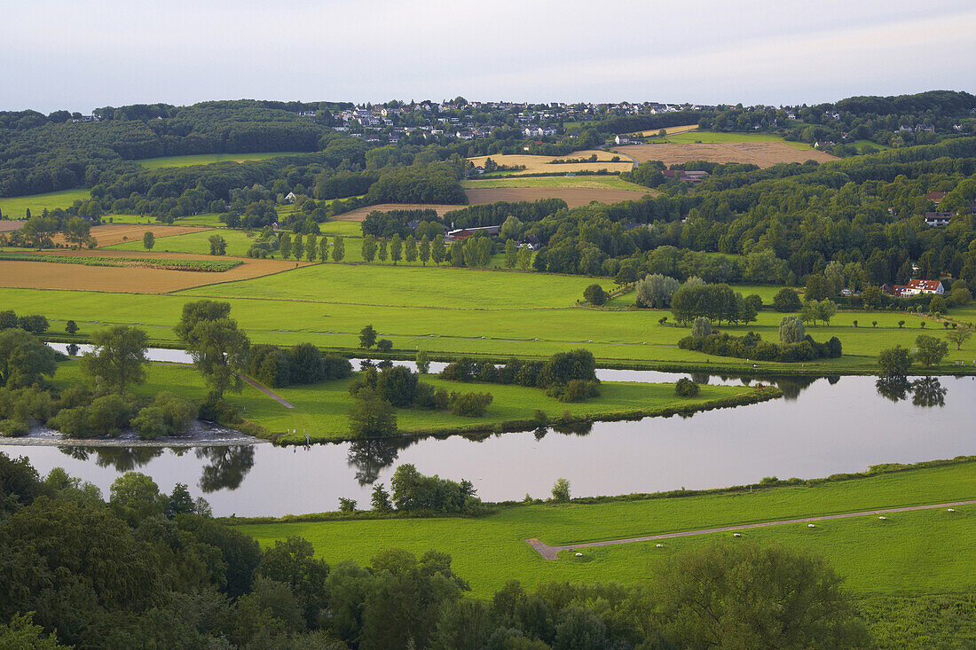 View over river Ruhr to Bochum-Stiepel, Hattingen-Blankenstein, North Rhine-Westphalia, Germany