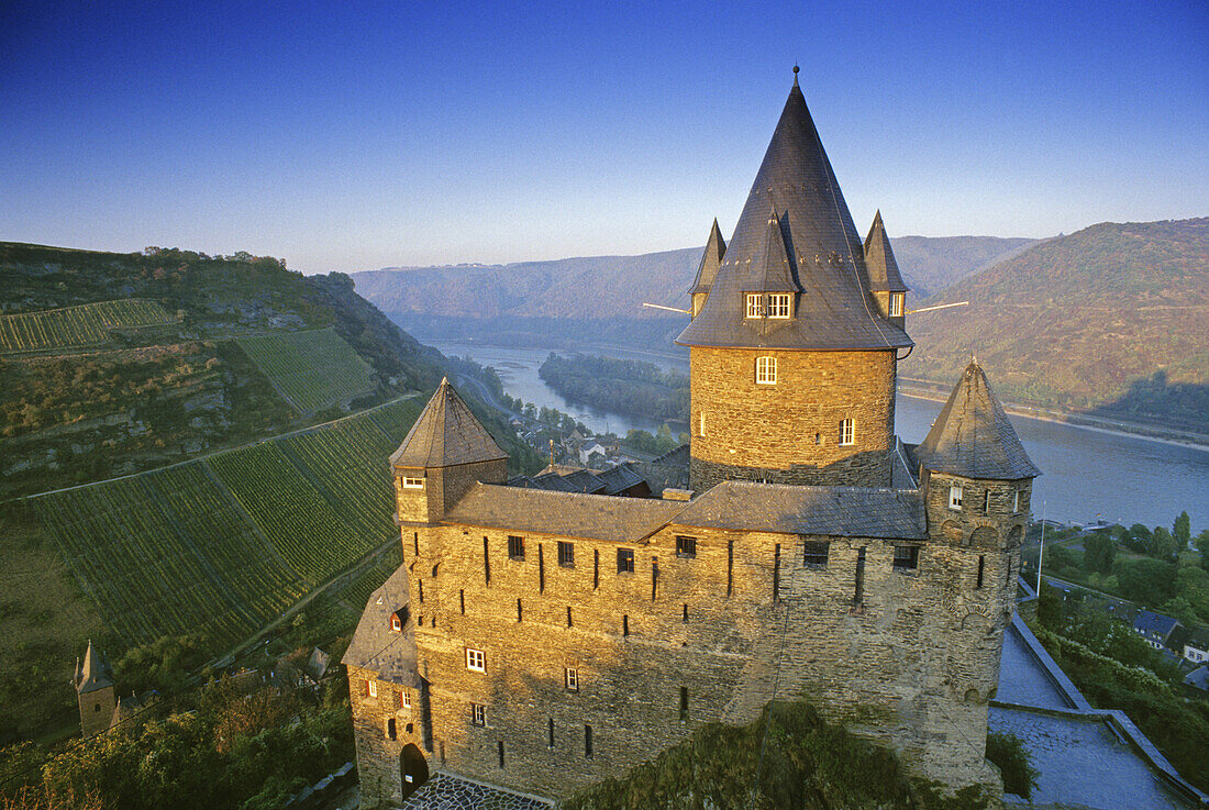 Stahleck castle near Bacharach, Rhine river, Rhineland-Palatinate, Germany
