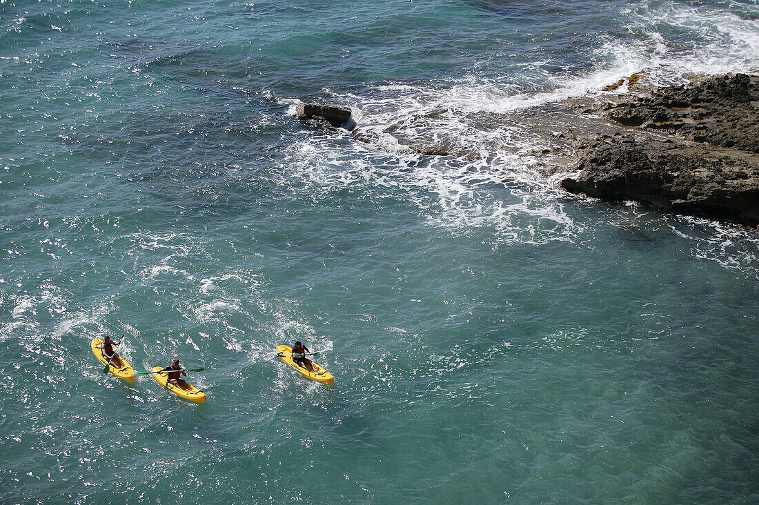 Surf kayaks in the bay of Paguera, Mallorca, Balearic Islands, Spain