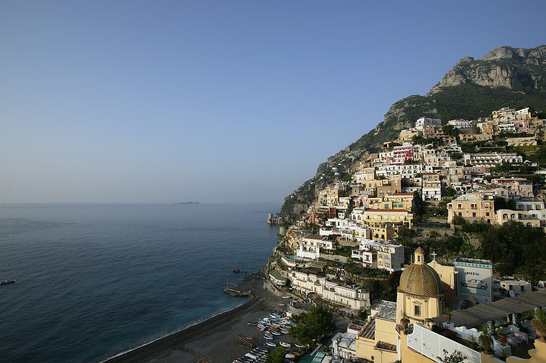 View of Positano with cliffside homes, Amalfi Coast, Italy