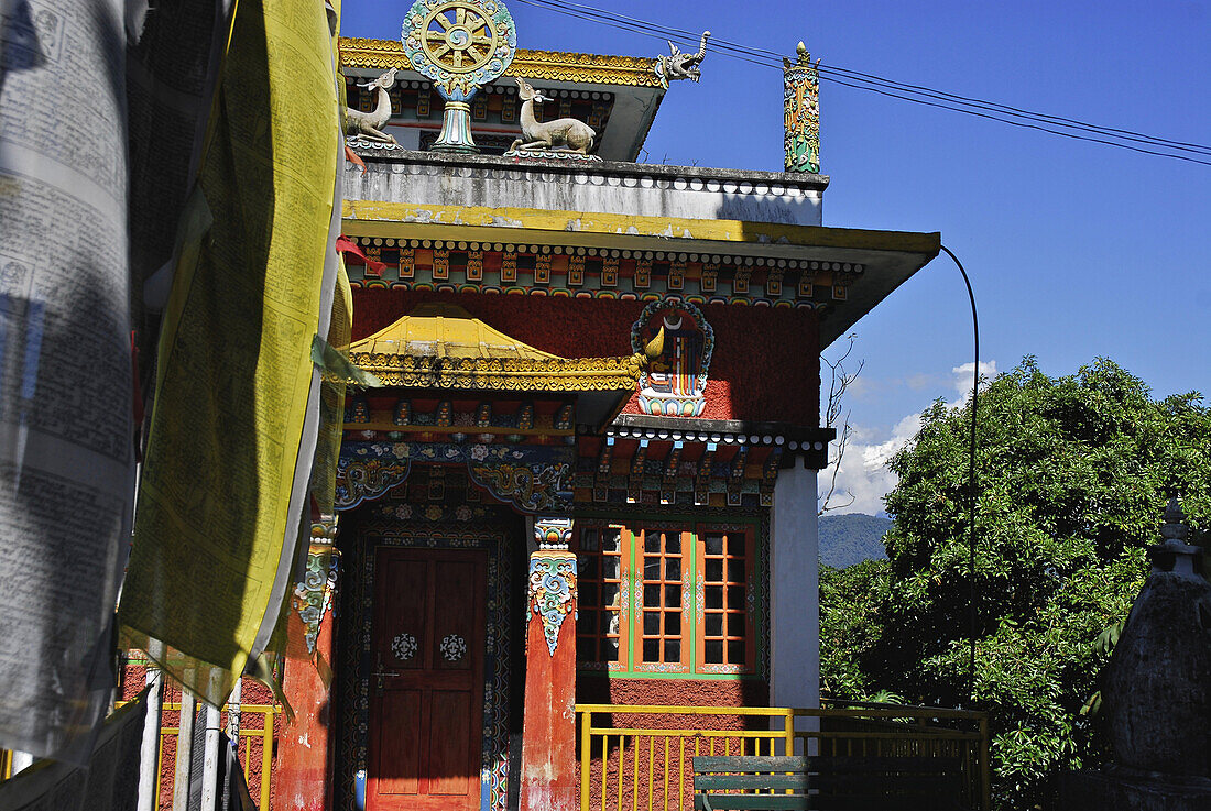 Entrance of Pemayangtse monastery in the sunlight, Sikkim, Himalaya, Northern India, Asia