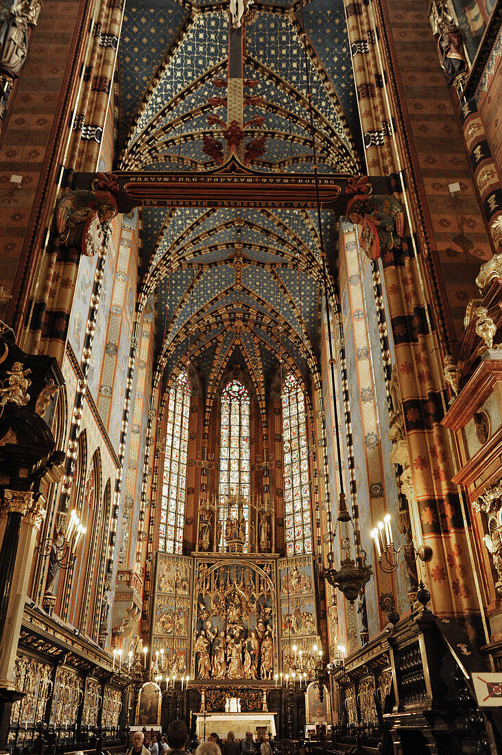 Interior view of the Kosicol Mariacki, St. Mary's Church, Krakow, Poland, Europe