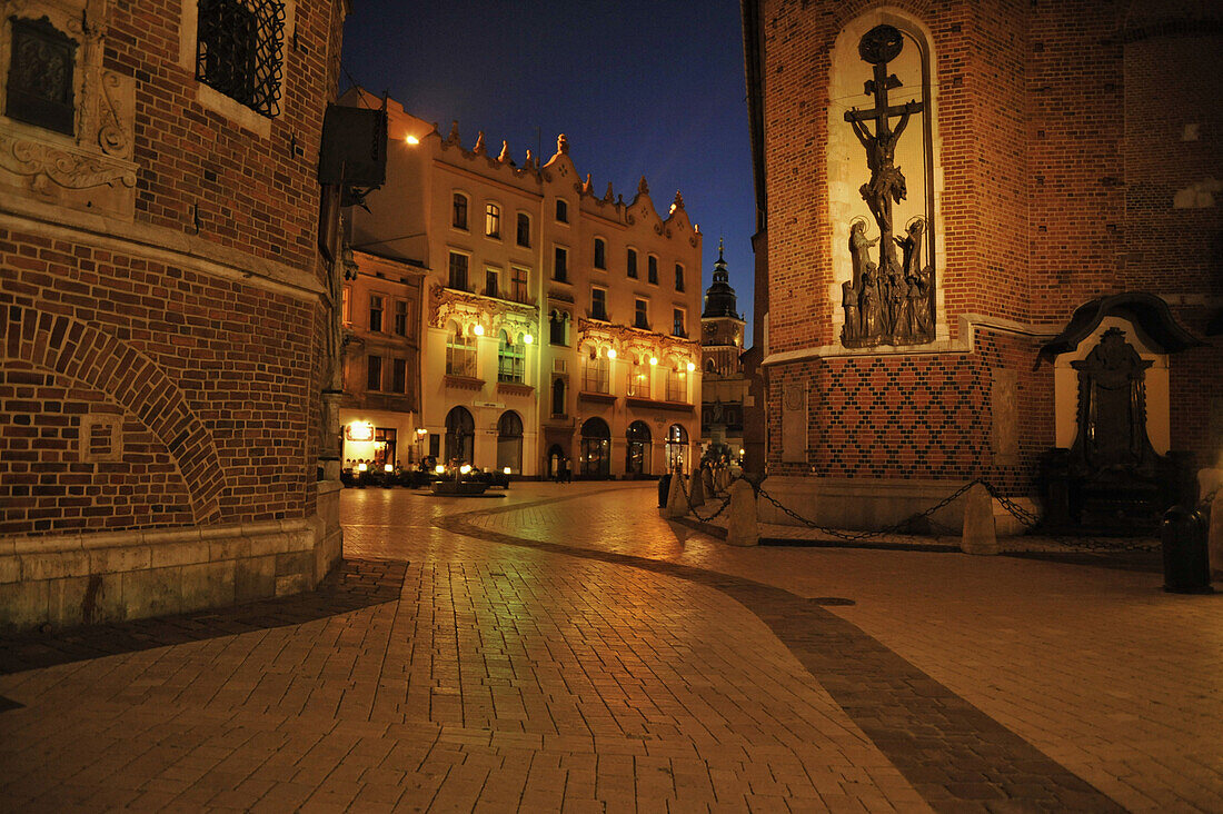 Street behind St. Mary's church at Rynek glowny in the evening, Krakow, Poland, Europe