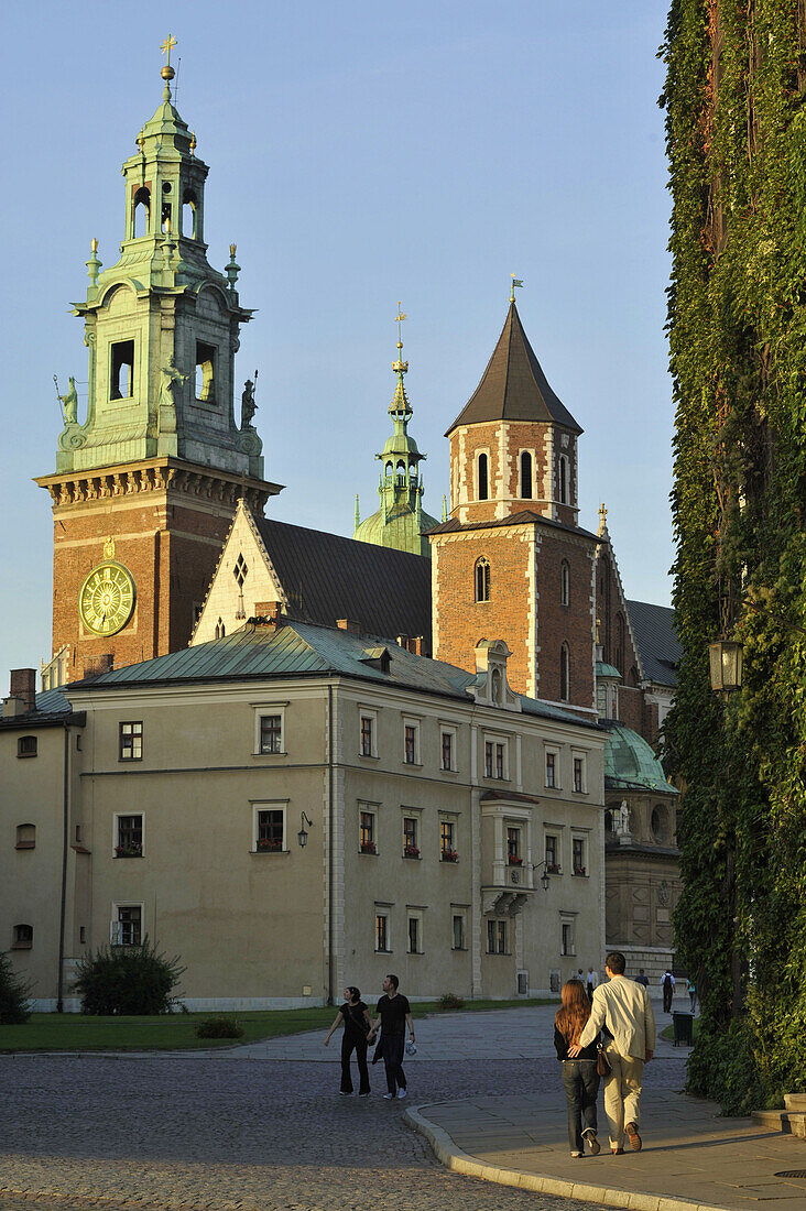 People strolling in front of Wawel cathedral on the Wawel hill, Krakow, Poland, Europe