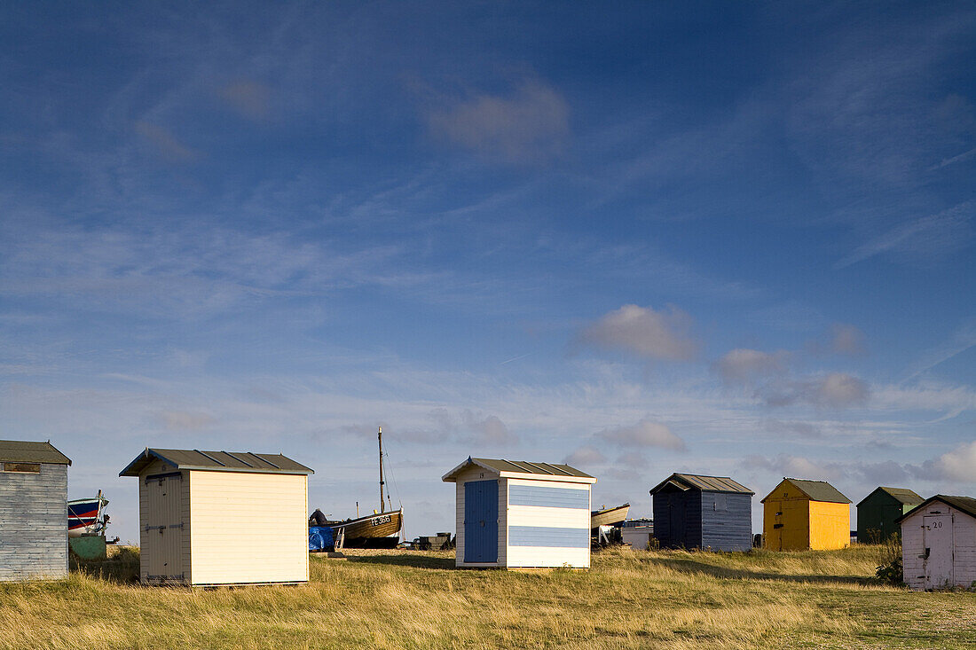 Beach huts in Littlestone on Sea, Kent, England, Great Britain, Europe