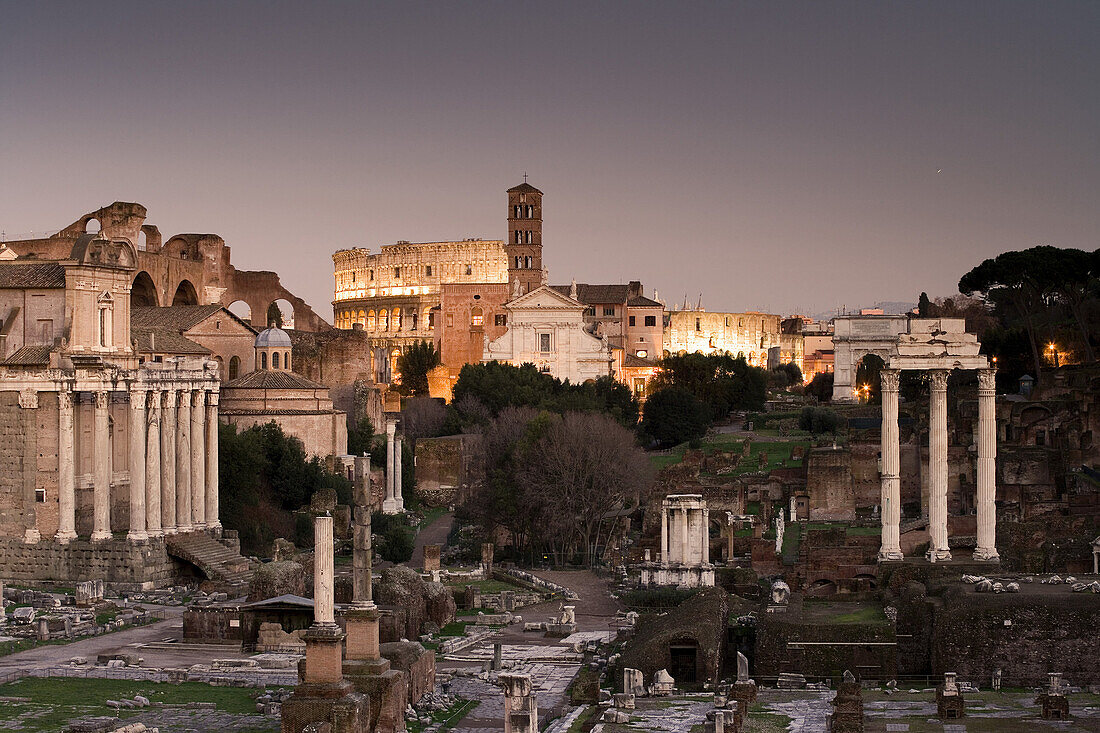 Forum Romanum, im Hintergrund liegt das Kolosseum, Rom, Italien, Europa
