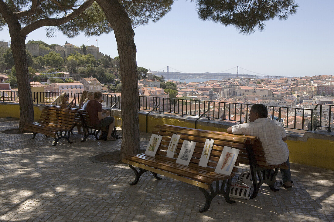 Miradouro da Igreja da Graça, Viewpoint towards the old Baixa city center and the river Tejo, Lisbon, Portugal