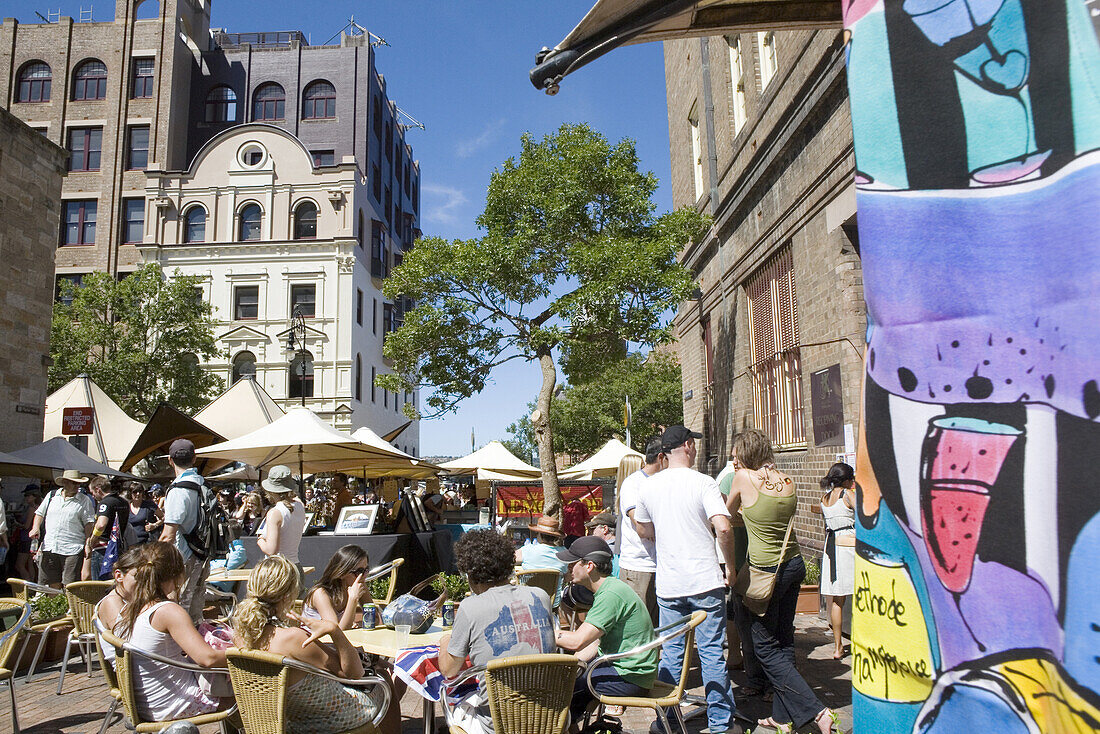 Strassencafe im Stadtteil The Rocks, Australia Day, Sydney, New South Wales, Australien