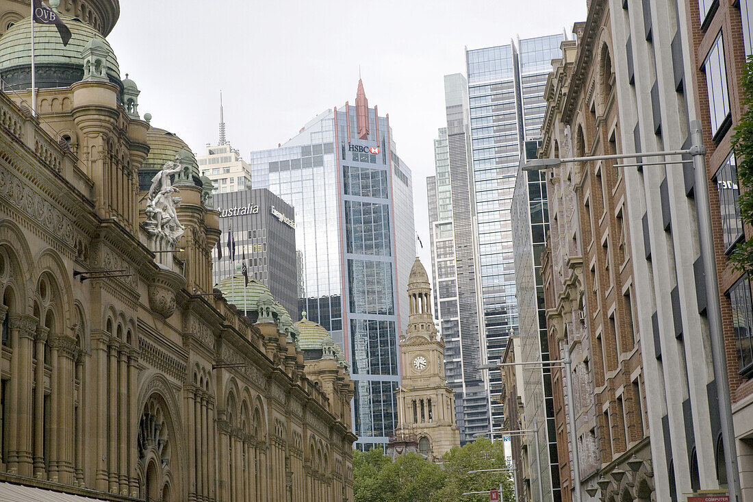 Queen Victoria Building and old Town Hall, downtown Sydney, New South Wales, Australia