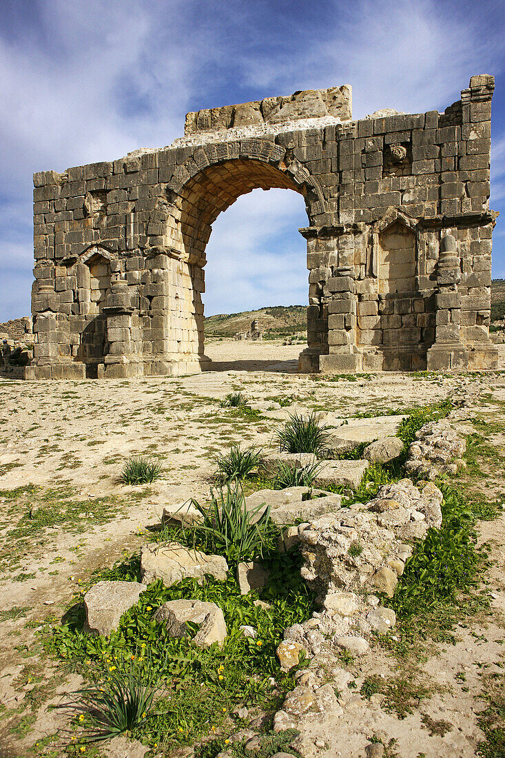 Triumphal Arch, Roman ruins of Volubilis near Meknes, Morocco