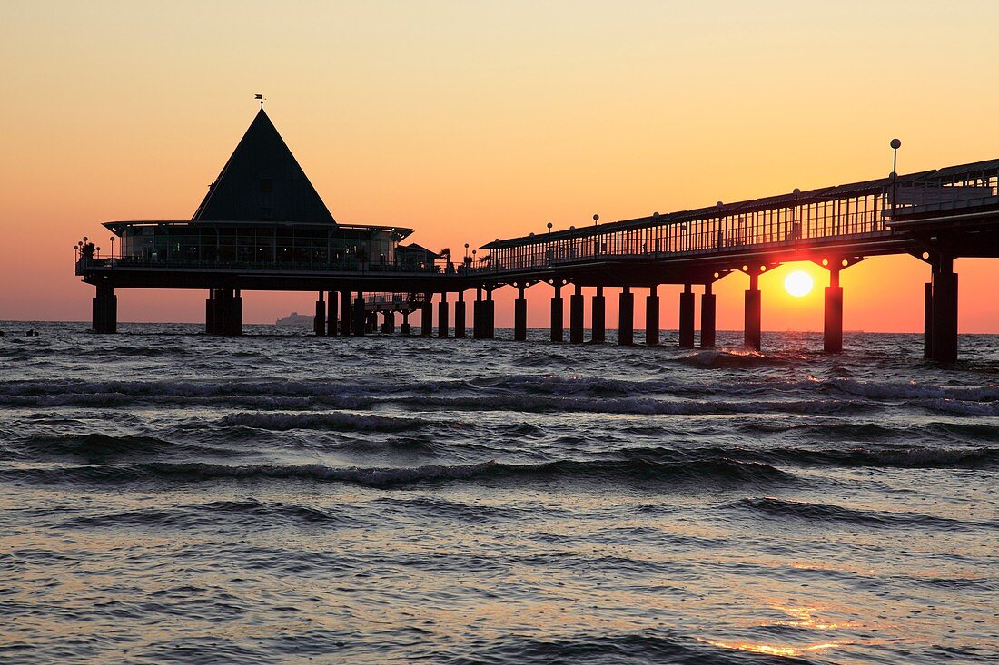 sunrise at the pier of Heringsdorf, Isle of usedom, Western Pomerania, Germany, Europe