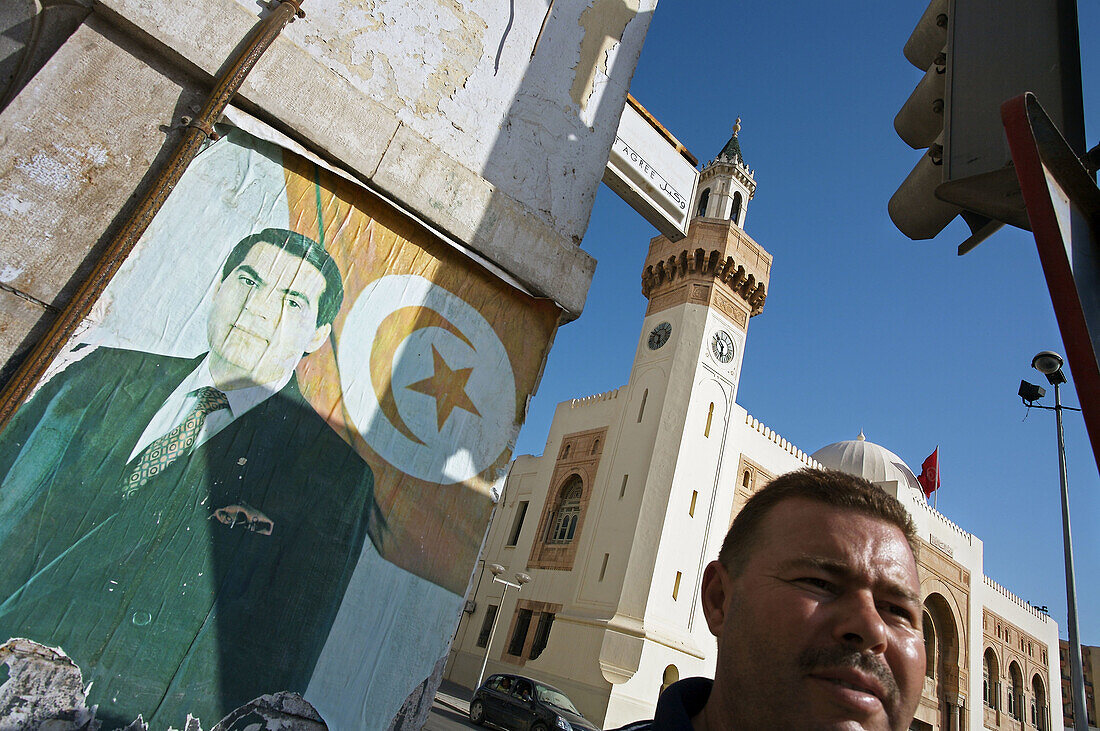 Propaganda with a photo of the president, Sfax. Tunisia
