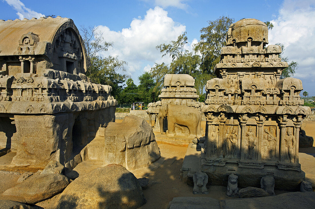 Richly carved monolithic ´ratha´  chariot), Pancha Rathas  Five Rathas), Mahabalipuram  Mamallapuram). Tamil Nadu, India