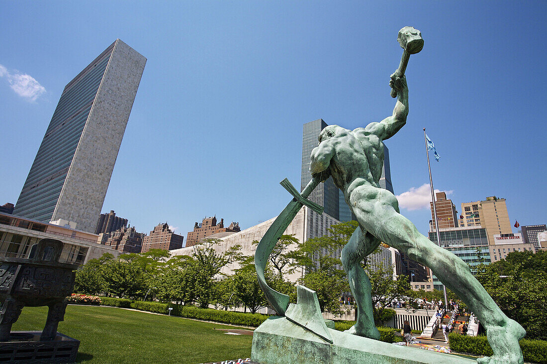 Sculpture in the grounds of the United Nations, Manhattan. New York City, USA