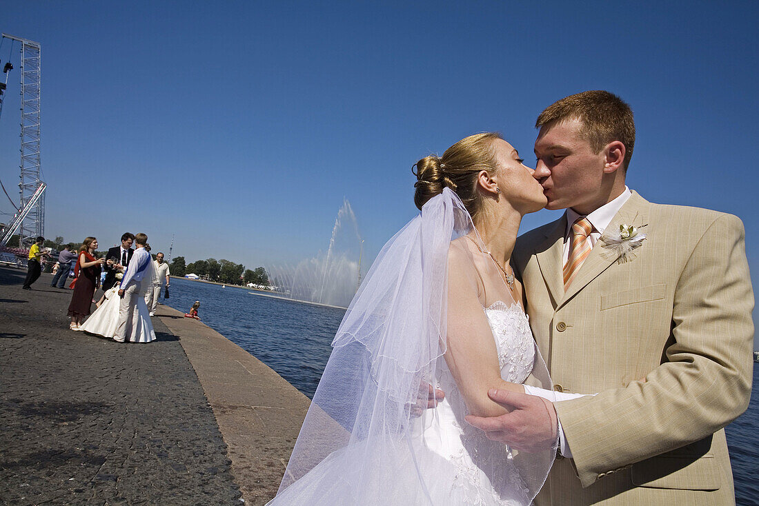 Wedding by the river Neva, St. Petersburg, Russia
