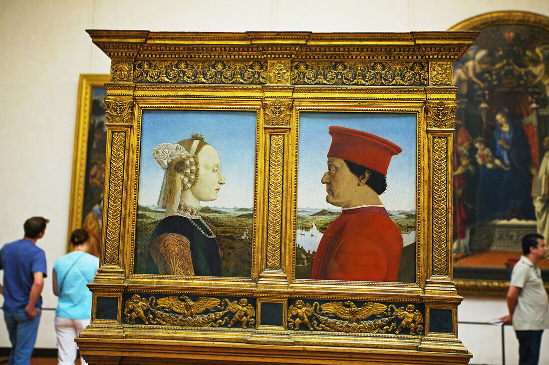 Double portrait of Federico III da Montefeltro and his wife Battista Sforza, dukes of Urbino, by Piero della Francesca. Galleria degli Uffizi, Florence, Tuscany, Italy