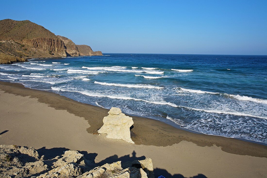 Beach next to Isleta del Moro, Cabo de Gata-Nijar Nature Reserve, Almeria province, Andalusia, Spain