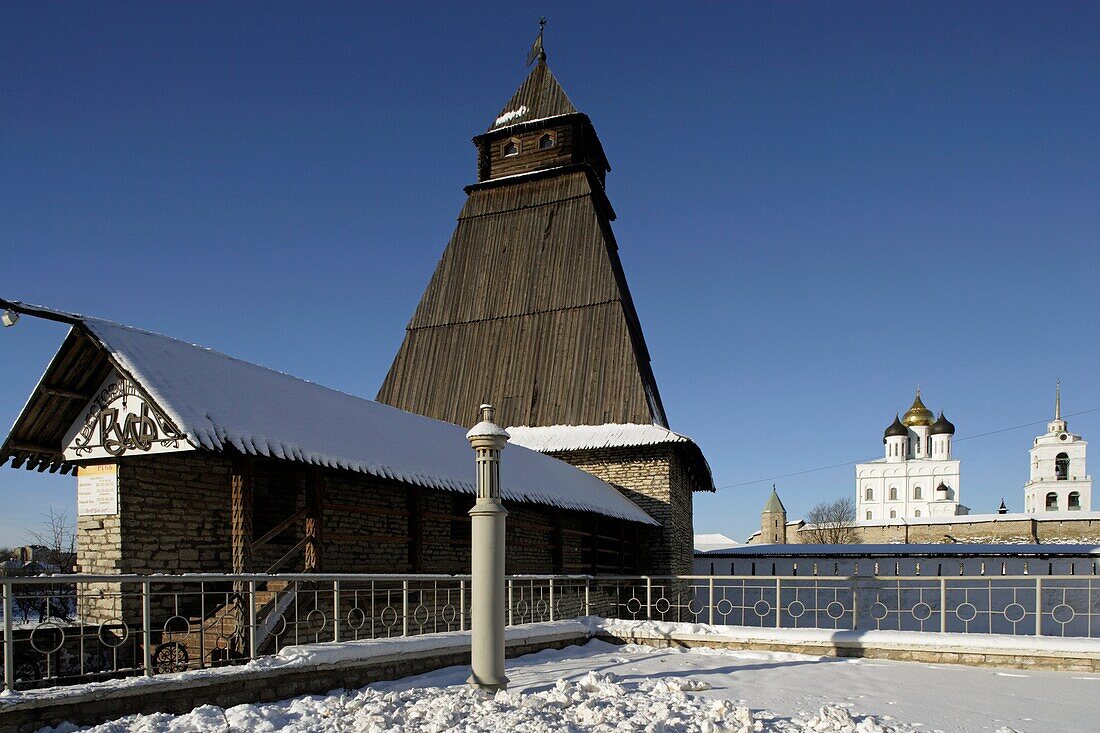 Russia,Pskov,Kremlin,Fortifications Wall,Holy Trinity Cathedral,1699,Bell Tower,St  Blaise Tower,14th century