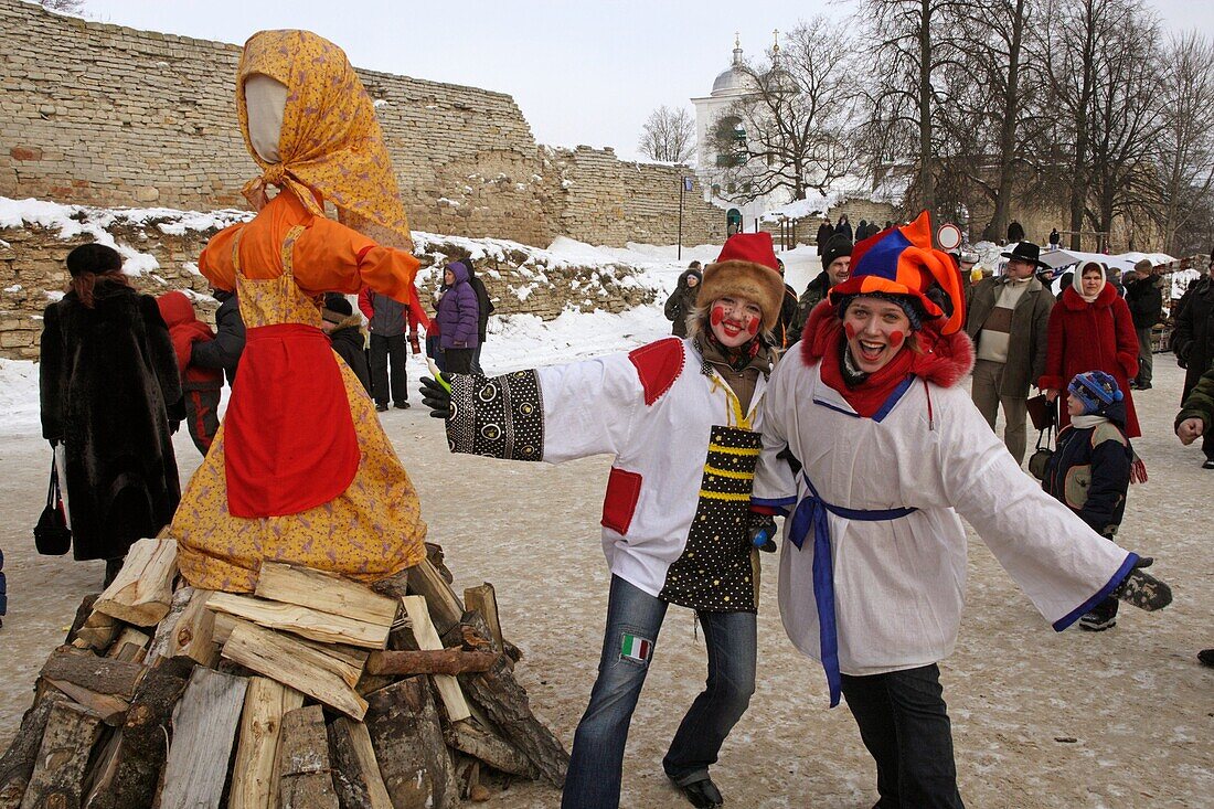 Russia,Pskov Region,Izborsk,Celebration of Maslenitsa,Butter Week or Pancake week feast,Russians