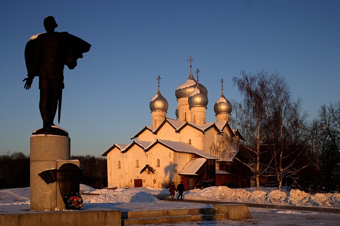 Russia,Novgorod-the-Great,Commercial Quarter,Church of SS Boris and Gleb in Plotnik,1536,Alexander Nevski Statue