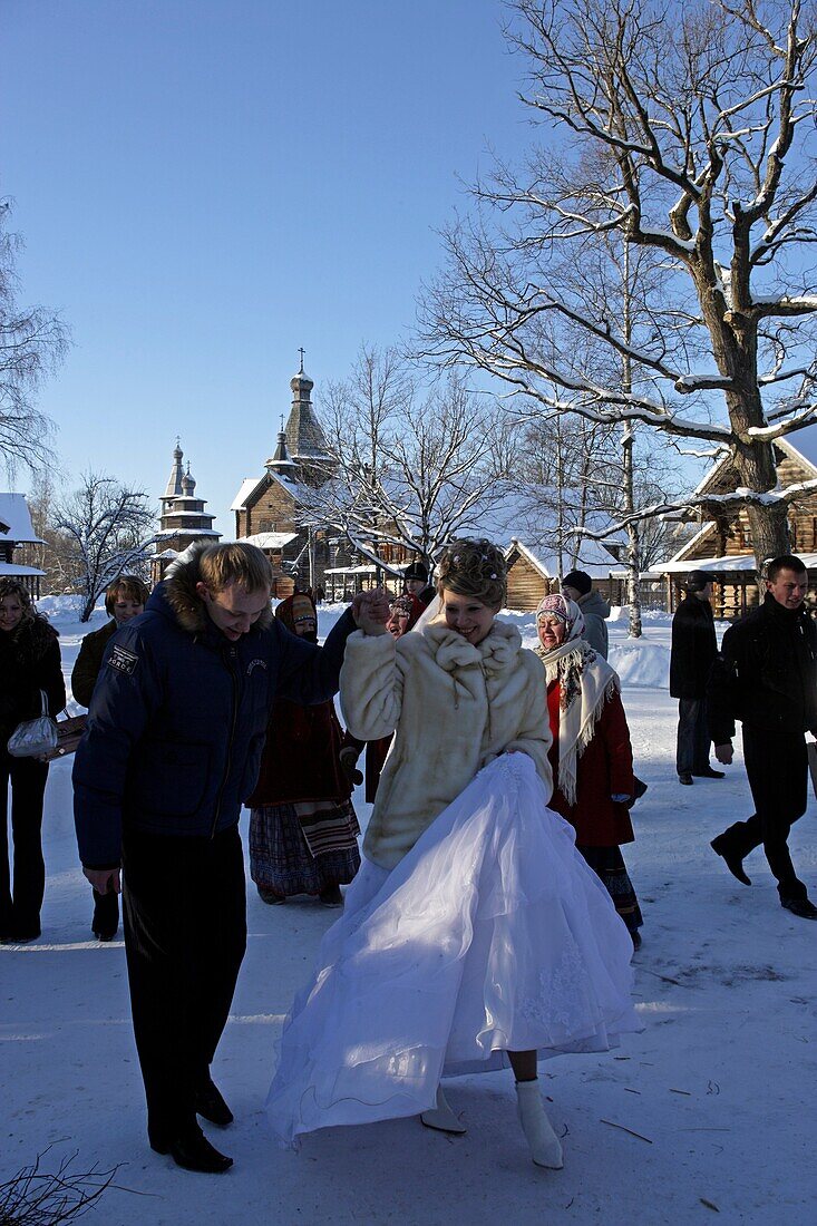 Russia,Novgorod-the-Great Region,Vitoslavlitsy,Museum of Wooden Architecture, Open Air Ethnographic Museum,Russians,Wedding ceremony