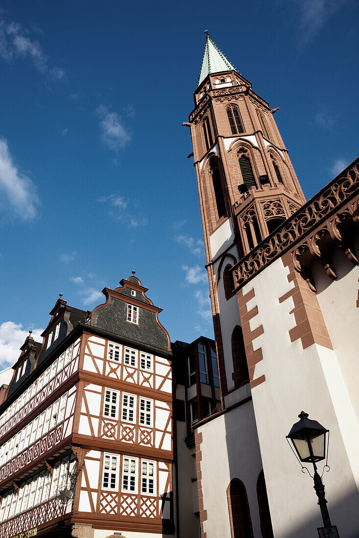 Germany, Hessen, Frankfurt-am-Main, Old Town, Romerberg square buildings and Alte Nikolaikirche church