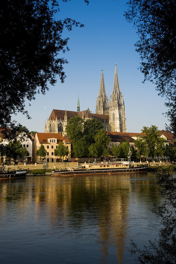 Dom St. Peter cathedral and town in the morning, Regensburg, Bavaria, Germany