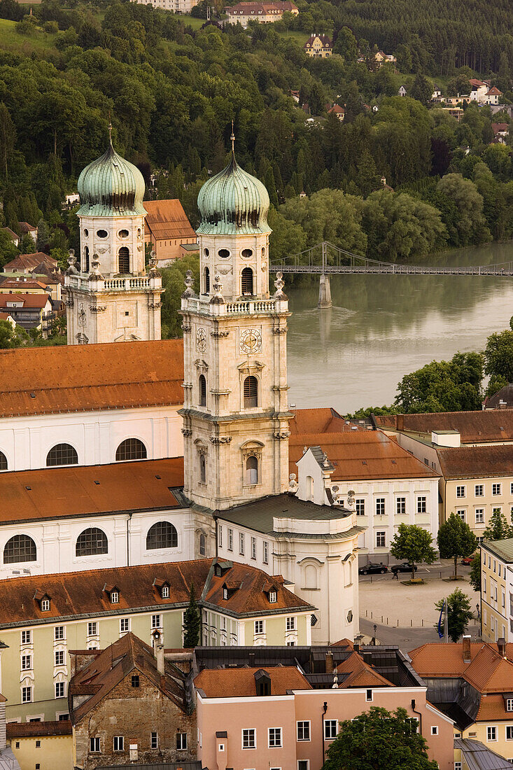Old Town and Dom St. Stephan from Veste Oberhaus castle, Passau, Bavaria, Germany
