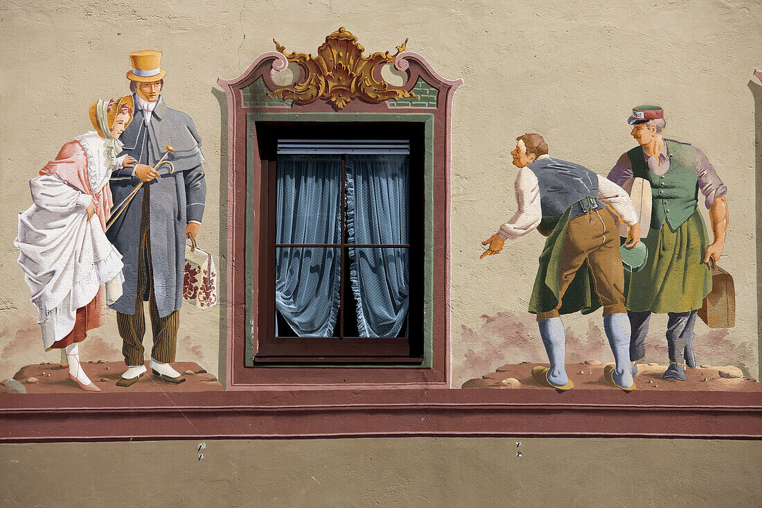 Sgrafito murals on buildings, Mittenwald, Bavaria, Germany