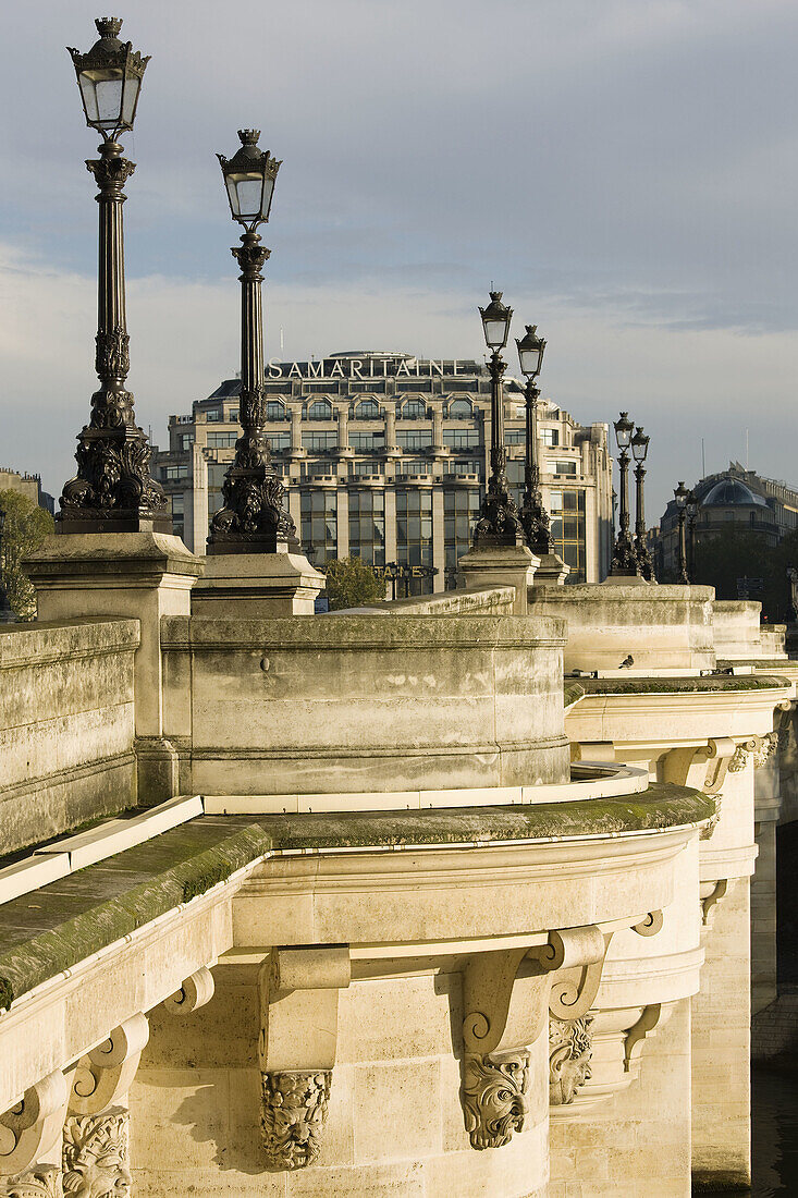 Pont Neuf bridge detail in the morning, Paris, France