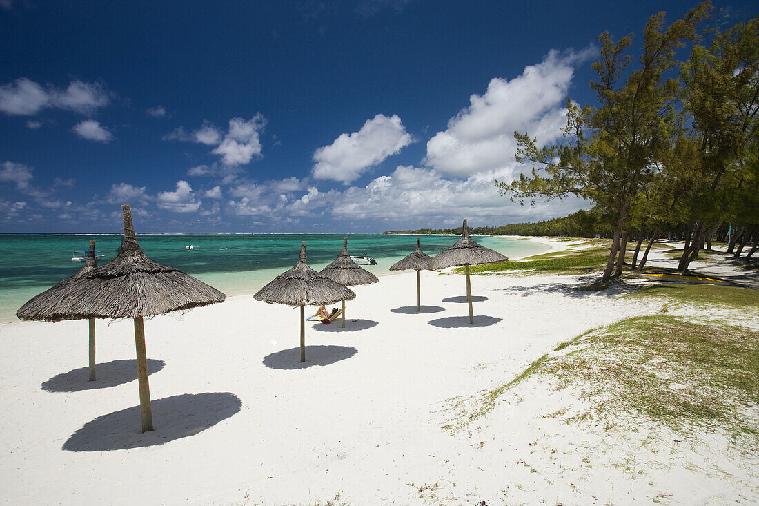 Beach umbrellas, Belle Mare, Eastern Mauritius, Mauritius