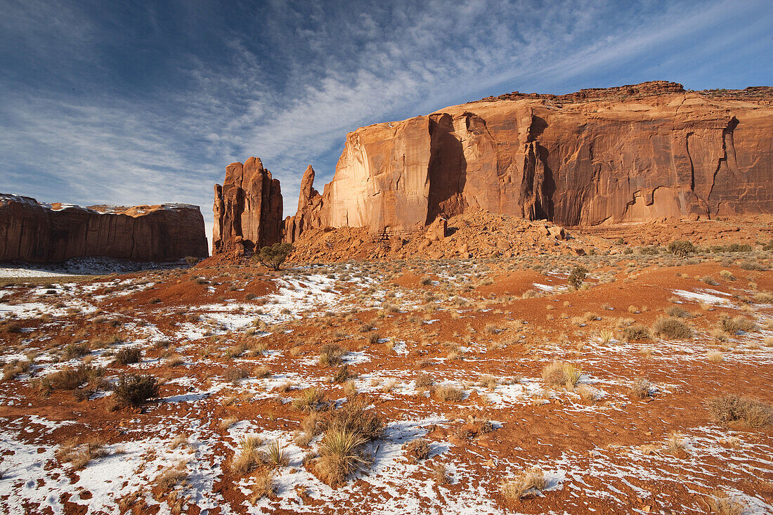 Monument Valley in the snow, Monument Valley Navajo Tribal Park, Arizona, USA