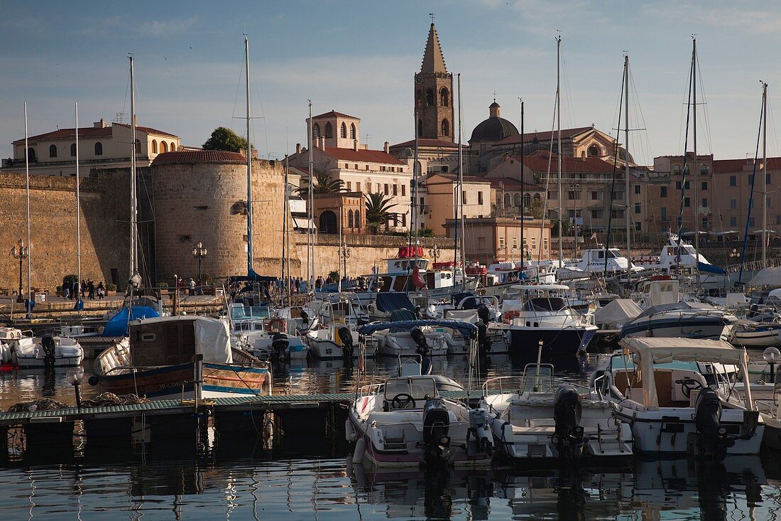 Italy, Sardinia, Western Sardinia, Alghero, city from yacht marina