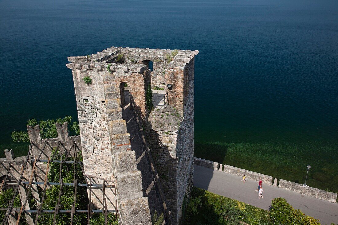 Italy, Veneto, Lake District, Lake Garda, Torri del Benaco, Il Castello Scaligero castle, tower view