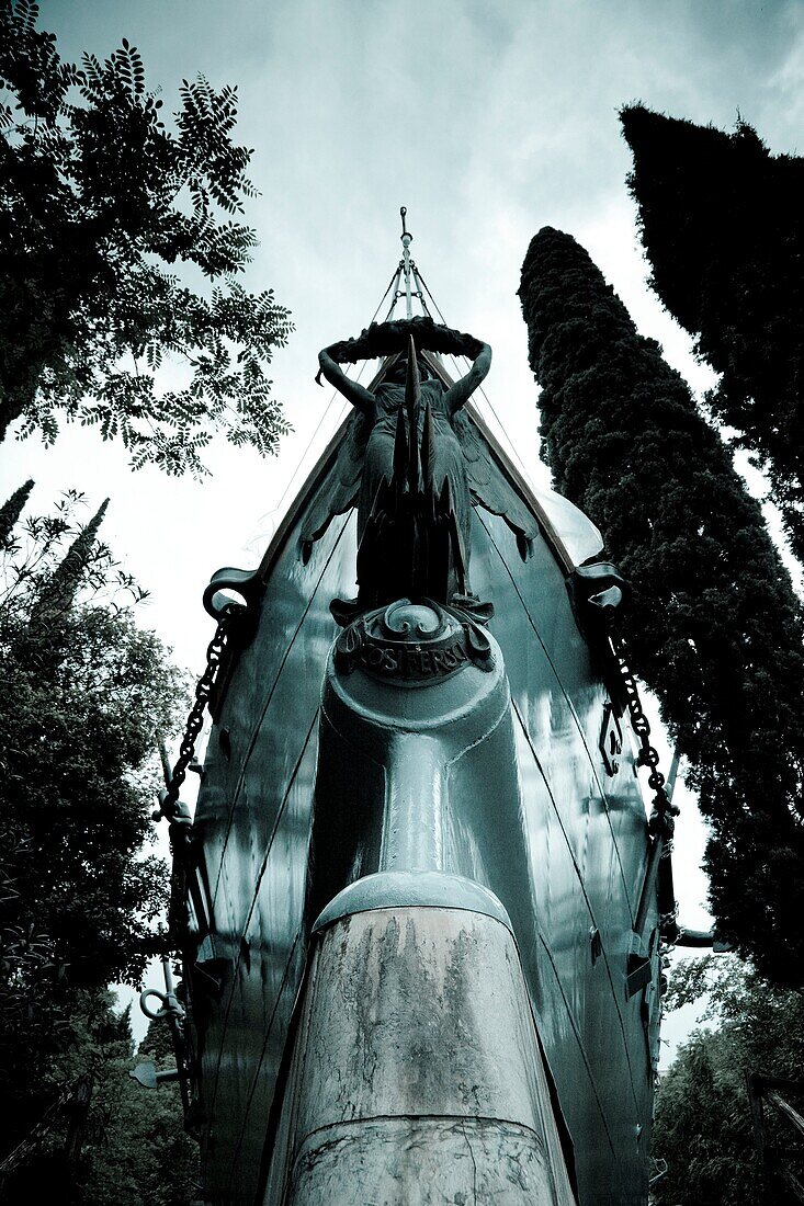 Italy, Lombardy, Lake District, Lake Garda, Gardone Riviera, Il Giardini del Vittoriale, Italian National Monument to WW1-era writer and adventurer Gabriele D´ Annunzio, Battleship Puglia