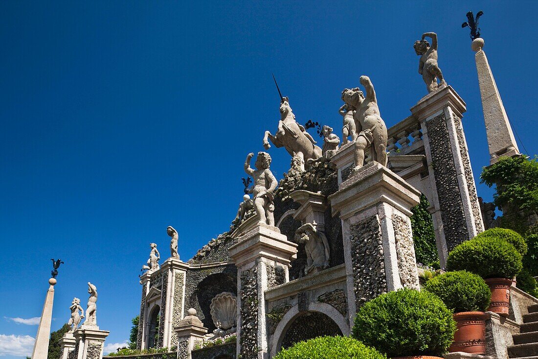 Italy, Piedmont, Lake Maggiore, Stresa, Borromean Islands, Isola Bella, Palazzo Borromeo terraced gardens