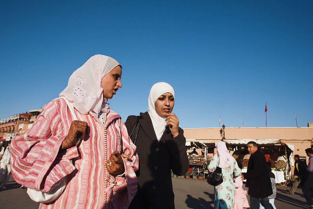 Henna tattooed women in Jemaa el Fna square, Marrakech, Morocco