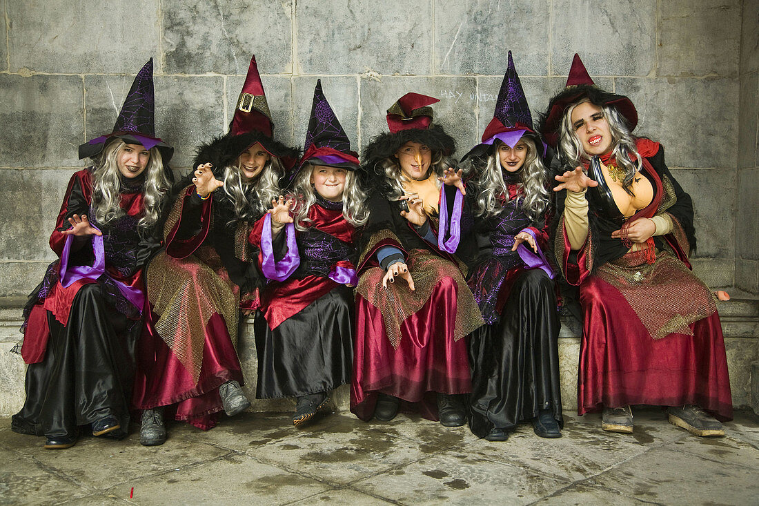 Girls dressed as witches, carnival, Tolosa. Guipuzcoa, Basque Country, Spain