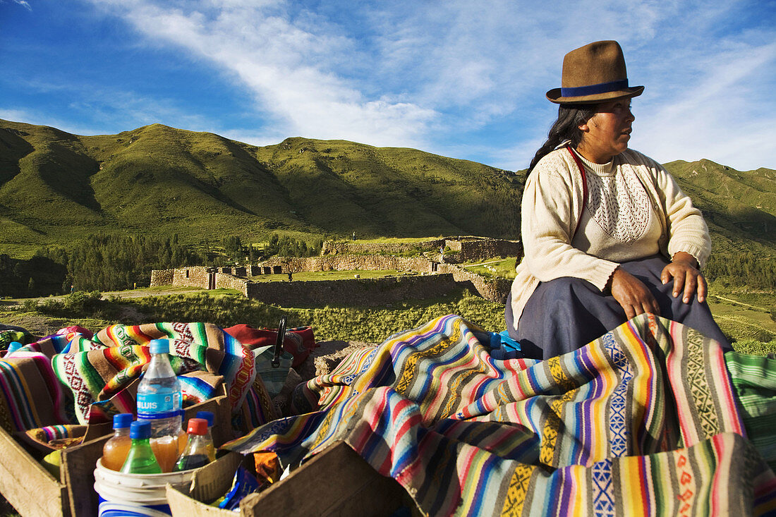 Woman, Pucapucara Incan military complex, Cusco region, Peru