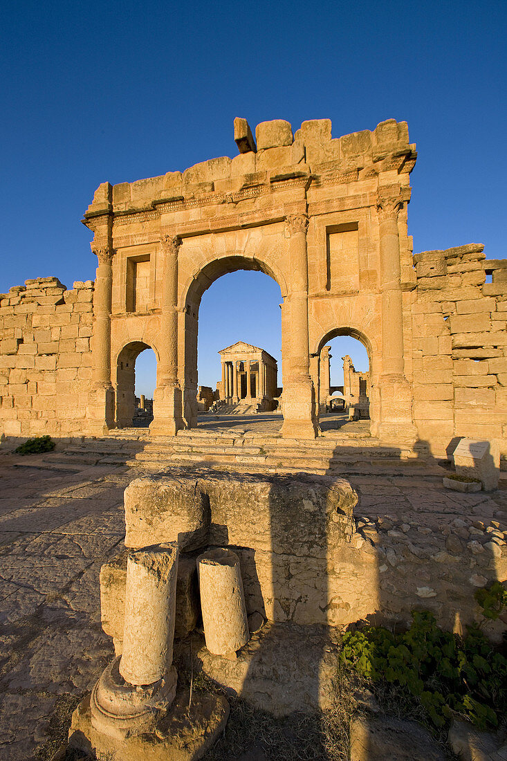 Gate of Antoninus main entrance to the Forum and Temple of Jupiter, Roman ruins of Sbeitla  Sufetula), Tunisia  December 2008)
