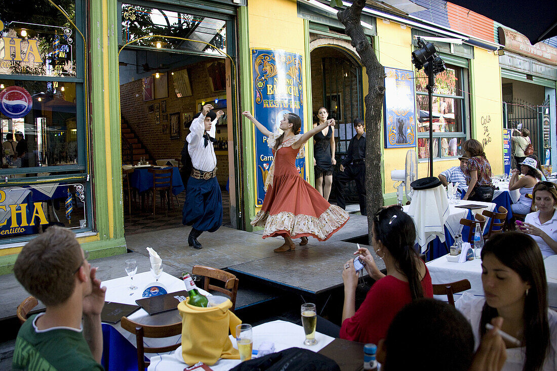Tango dance terrace, La Boca district, Buenos Aires, Argentina  March 2008)