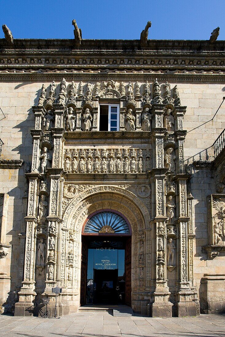 Spain-September 2009 Galicia Region Santiago de Compostela City Catholic Kings Hostal Main entrance W H