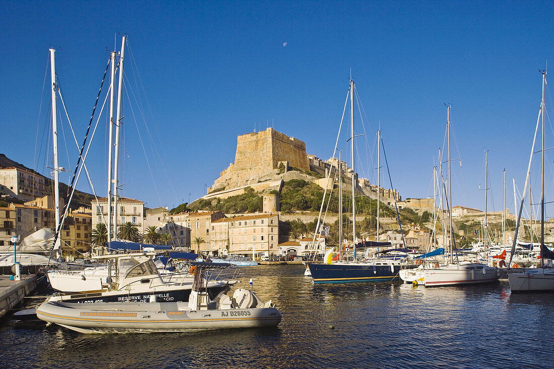 Port and citadel, Bonifacio. Corse-du-Sud, Corsica Island, France