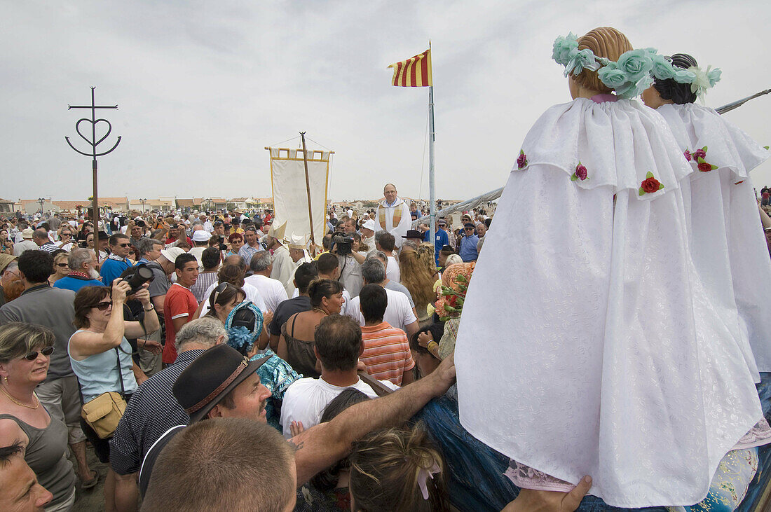 Procession during annual gipsy pilgrimage at Saintes-Maries-de-la-Mer, Camargue, France