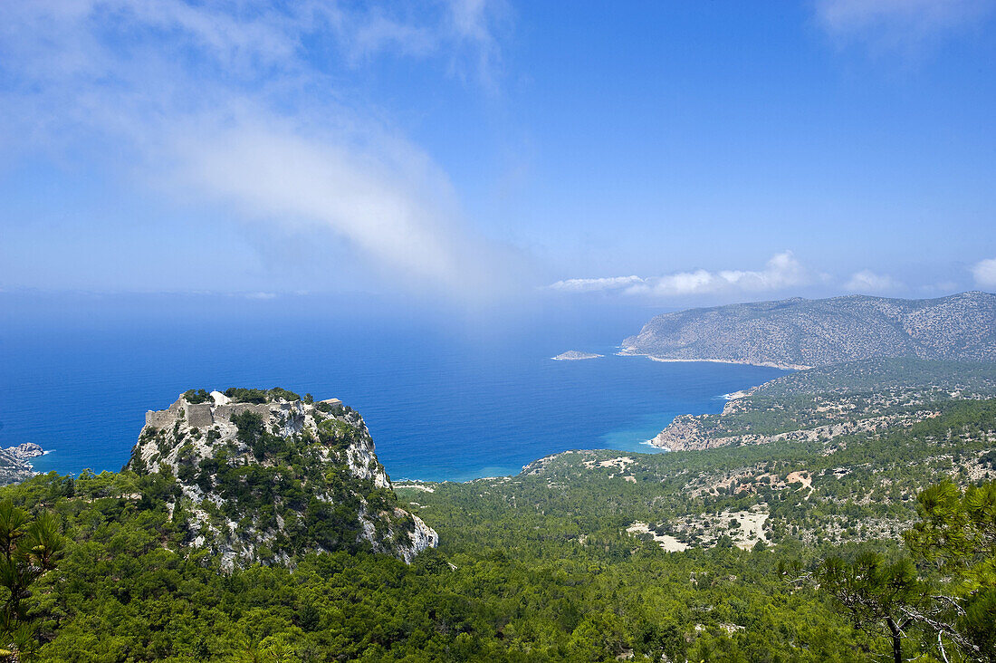 View of the castle of Monolithos, Rhodes. Dodecanse islands, Greece