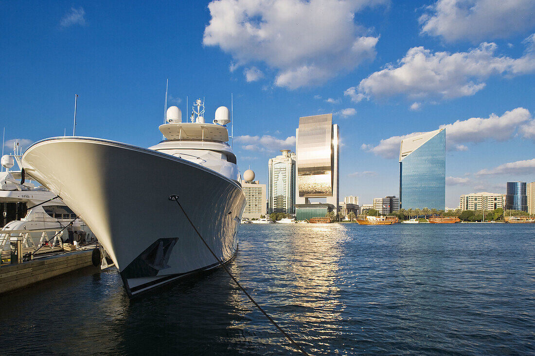 Dubai Creek and National Bank of Dubai in background, Dubai, United Arab Emirates