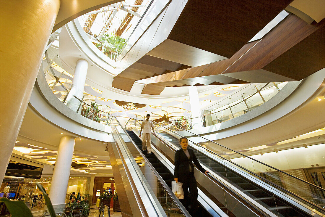 Escalators in the BurJuman Center shopping mall, Dubai, United Arab Emirates