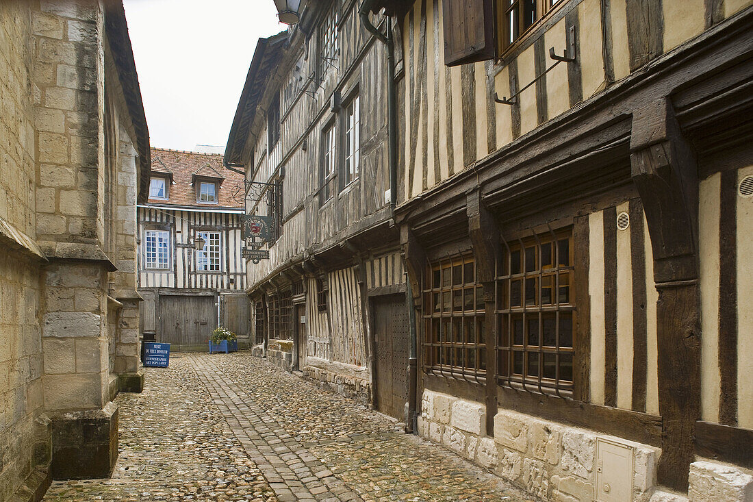 Typical street, Honfleur. Calvados, Basse-Normandie, France